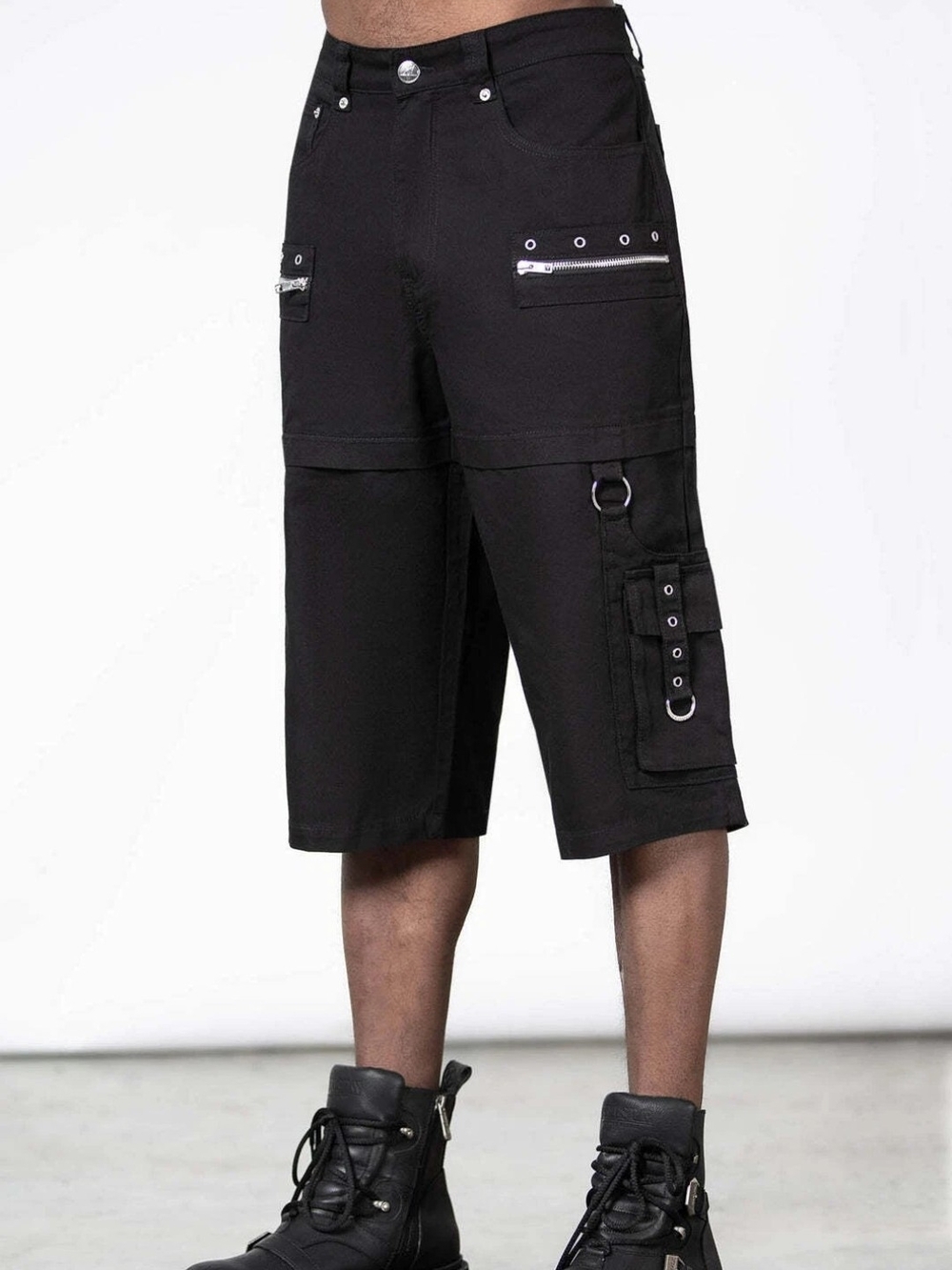 Killstar Black Cargo Shorts with D-Ring & Zip Details
